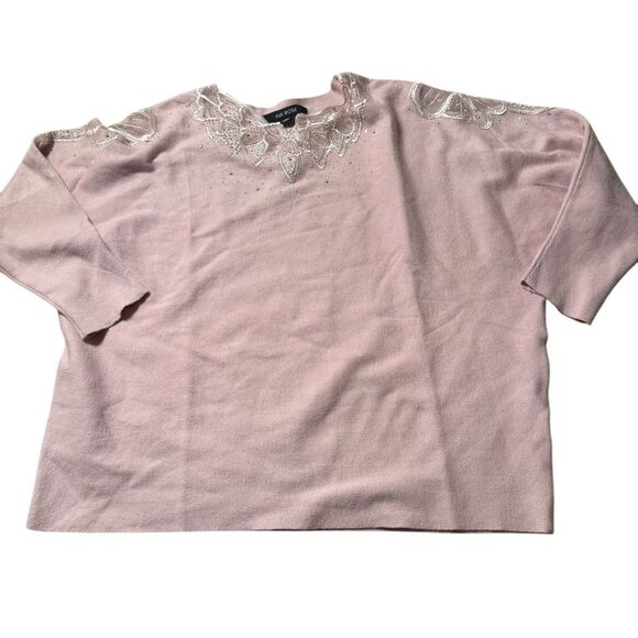 Ava Rose Sweaters - Ava Rose Pink Embellished Sweater with Silver Beaded Floral Design‎ 2XL